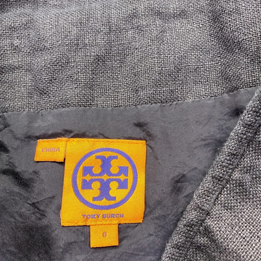Tory Burch Black Linen Blend High Waist Button Front Mini Skirt‎ Size 8 Fits 28